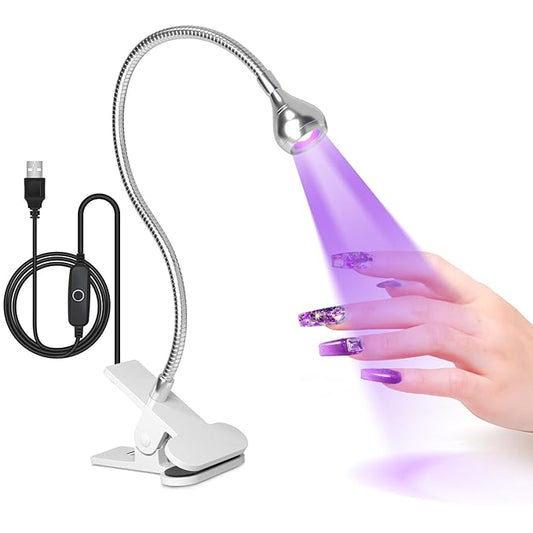 AORAEM U V Nail Lamp - Sliver 3W U V Light for Nails 35NM U V LED Nail Lamp with Gooseneck and Clamp for Gel Nails (AA-Silver)