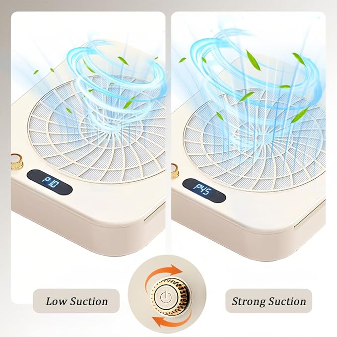 Nail Dust Collector, Powerful Vacuum Fan Dust Collector Vent Suction Machine Nail Tech LED Display Manicure Pedicure Tool Reusable Filter for Acrylic Polishing Art Salon Home Training Low Noise