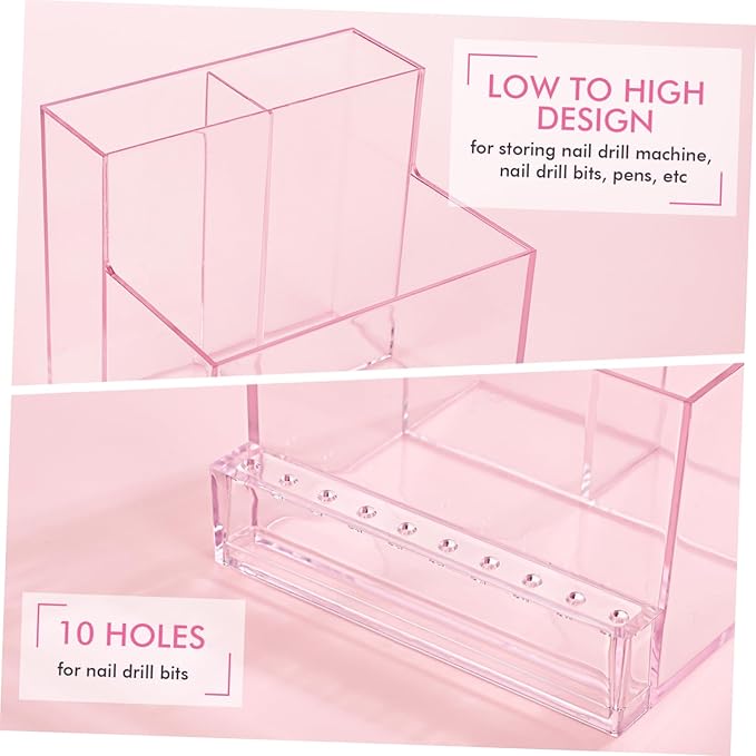 FRCOLOR Nail Kits Nail Drill Bits Holder Stand Display Organizer 1 Transparent Storage Box for Nail Art Polishing Grinding Drill Bit 4.1inch Nail Display Stand