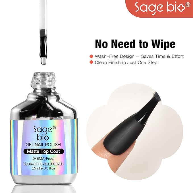 15ml Matte Top Coat for Gel Nail Polish – No Wipe, Long-Lasting Velvet Finish, Anti-Scratch, UV/LED Cured Nail Top Gel for Salon & Home Manicure