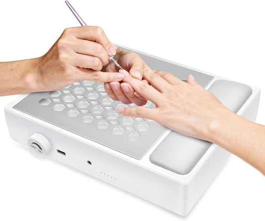 FAHKNS Nail Dust Collector for Nail Tech & Acrylic Nail Polishing, Adjustable Speed Nails Extractor Vacuum, Powerful Vacuum Fan, Low Noise, Reusable Filter & Magnetic Detachable Nail Salon