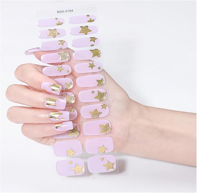 Nail Stickers, Gel Nail Strips with Manicure Tool Kit, 22 Pieces, Long Lasting, Chip Resistant, UV Free, Starburst Lilac