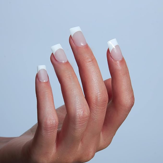 Semi Cured Gel Nail Strips, 20 PCS Gel Nail Stickers Work with UV Light, Salon Quality & Easy to Use - French Passion