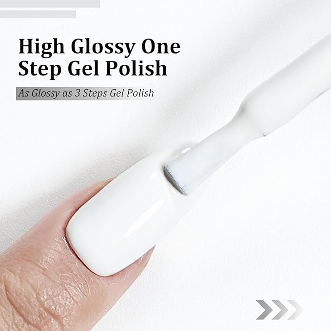 JODSONE White Gel Polish Top Base Coat,16.5ml 3-in-1 One Step Gel Polish,Base Color Top Gel in One, Save Time,Long Lasting