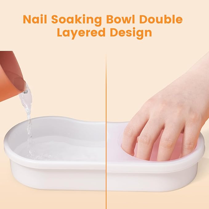 Quaferen Dual Nail Soaking Bowl: 3nd Generation 2-in-1 Manicure Bowl Acetone Proof for Women, Time-Saving Soak Off Gel Nail Polish Dip Powder Acrylic Removal Kit for Salon Home (Normal Size,White)