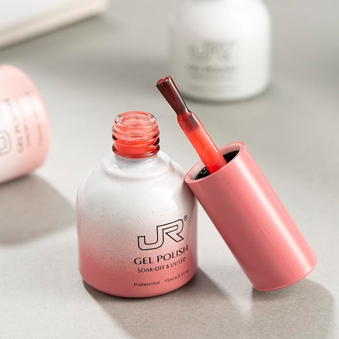 jr 6Pcs Gel Nail Polish 15ml Romantic Jelly Pink Soak off UV Nail Gel polish Manicure Kit Nail Art Salon for Women (137S, 15ml)