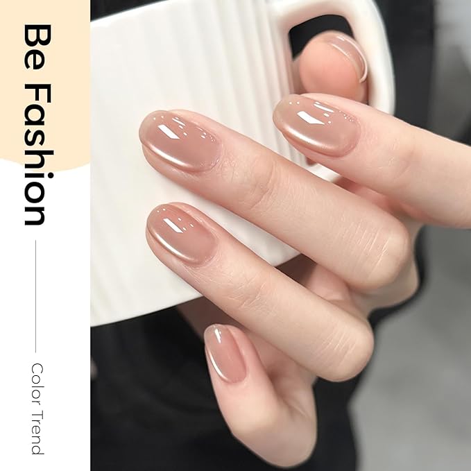modelones Cat Eye Gel Nail Polish, 15 ML Pearl Nude Glitter Glass Gel Polish with Magnet Soak Off Led Shimmer Shell Thread Brown Nail Polish Top Coat for Women Girl DIY Nail Art Gift
