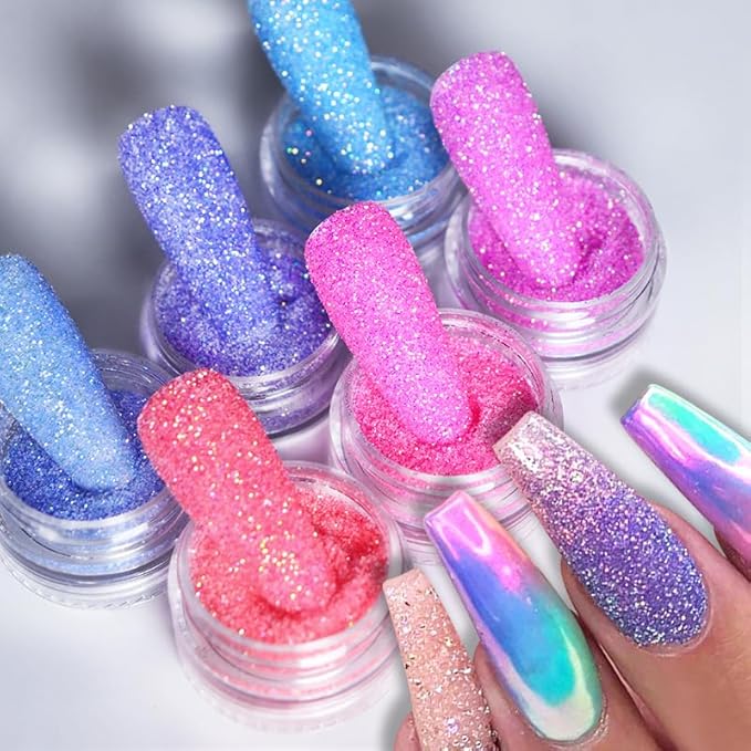 Sugar Sand Neon Nail Art Glitter Powder Shiny Effect Candy Glitter Flakes Pigment Dust Gel Polish Manicure Accessories for Christmas Valentine's Day DIY Crafts Supplies