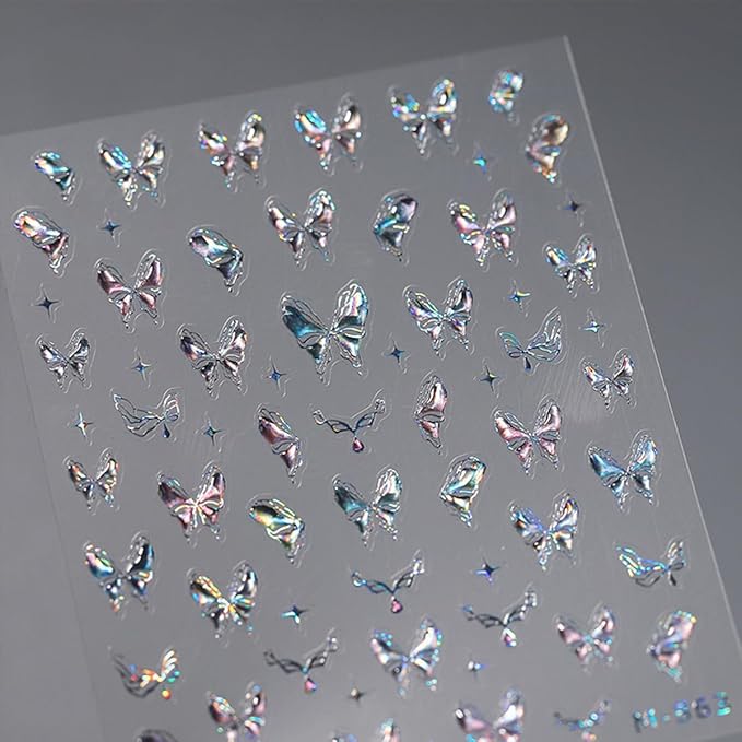 Aurora Laser Butterfly Nail Stickers - 5D Embossed, Holographic Design, Self-Adhesive Decals for Women's Nail Art Decoration