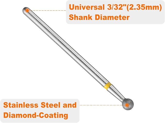 HARFINGTON 13pcs 325-400 Grits Diamond Grinding Bit 3.5mm Ball Head 2.35mm Shank 3.5mm Length Stone Sanding Drill Bits Rotary Tool for Ceramic Glass Nails Grinding Polishing