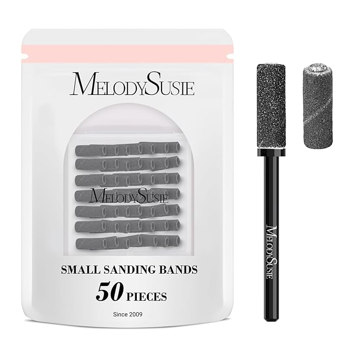 MelodySusie 50 Pcs Nail Drill Bits Small Sanding Bands with 3.1mm Mandrel Bit, 240 Extreme Fine Grit Nail File for Acrylic Nails Gel Manicures and Pedicure, Black