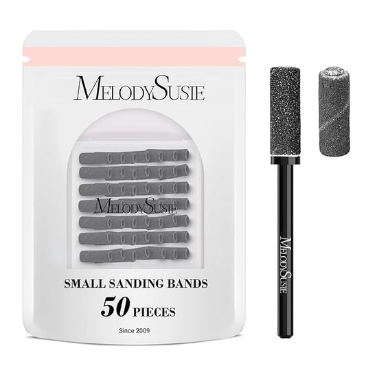 MelodySusie 50 Pcs Nail Drill Bits Small Sanding Bands with 3.1mm Mandrel Bit, 240 Extreme Fine Grit Nail File for Acrylic Nails Gel Manicures and Pedicure, Black