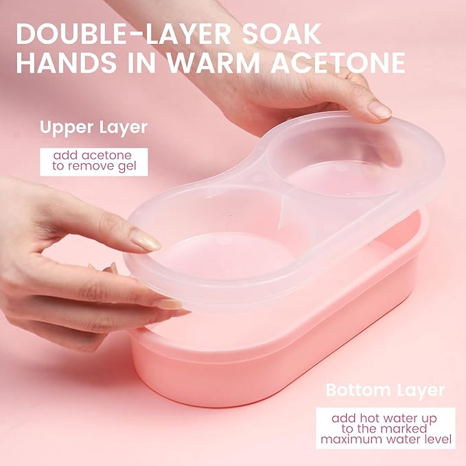 Dual Nail Soaking Bowl Acetone Proof: Soak Off Gel Nail Polish Dip Powder Remover Bowl- Cut the Soaking Time in Half Manicure Bowl for Salon Home
