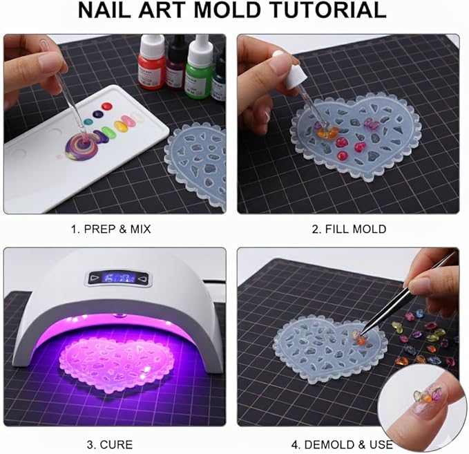 3 Pcs Gems Silicone Nail Art Molds for Women Resin Nail Design