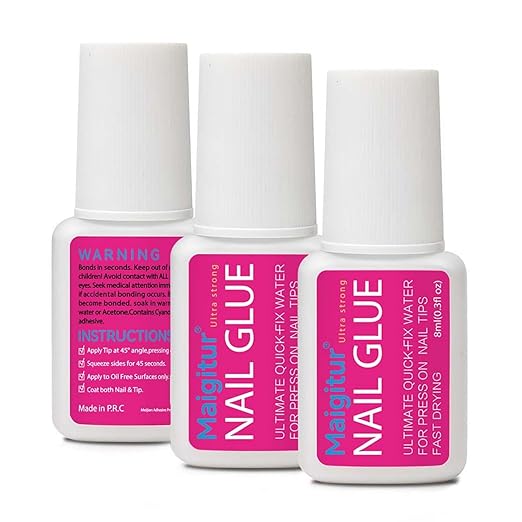 24ML Super Strong Nail Glue for Press Ons, Fake Nail Tips, Acrylic Nails No Uv Light Needed Nail Bond Brush in Nail Glue for Press On Nails False Nails Tips Long Lasting for Beginners DIY Home