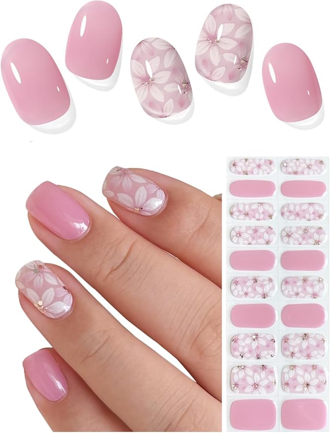 Semi Cured Gel Nail Strips (Violet), Purple Pink, 20 Pcs Gel Nail Wraps, Stickers, UV Light Required, Salon Quality, Long Lasting