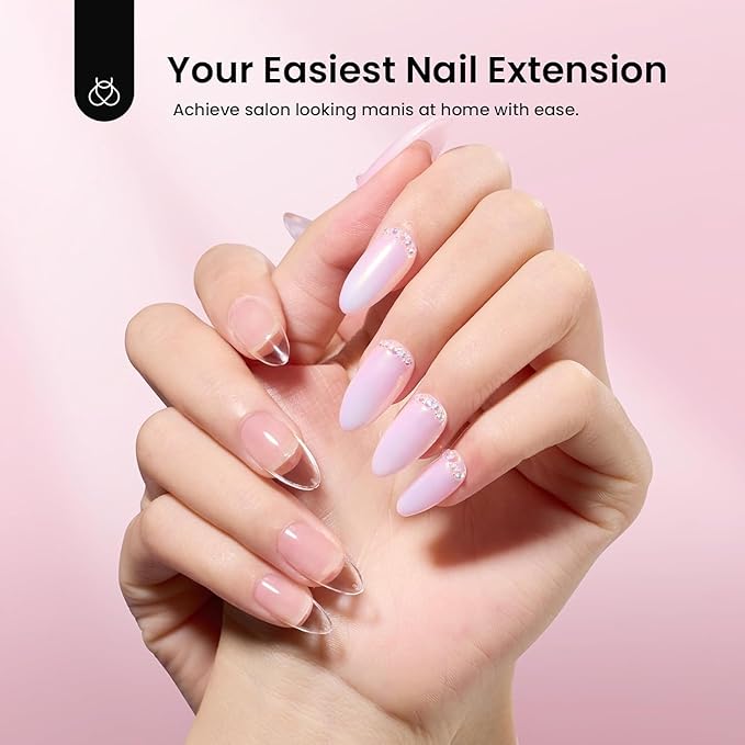 Beetles Gel Nail Kit Medium Almond with Nail Dehydrator and Primer, 576Pcs Half Matte Etch-X Gel Nail Tips Solid Nail Glue Mini Nail Lamp Acrylic Nail Tips Easy DIY Nail Extension Set Gift for Women