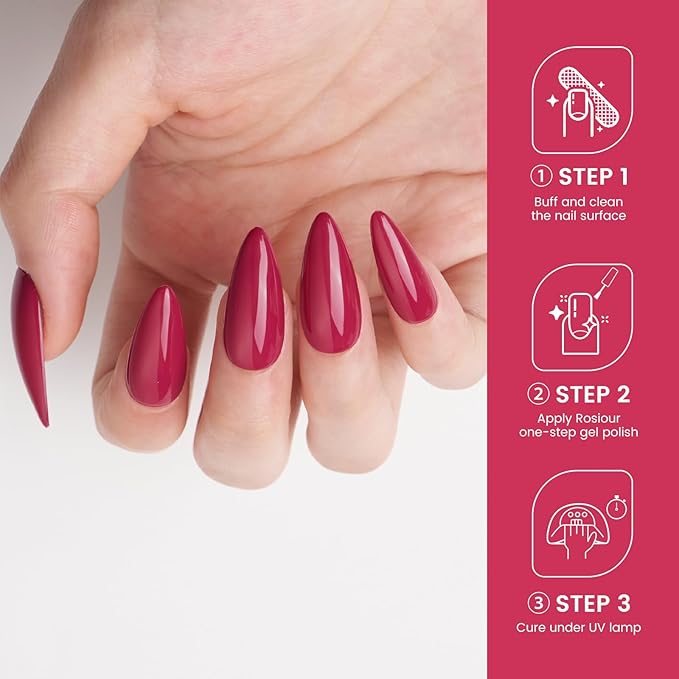 HEMA and TPO Free Red Gel Nail Polish, 18 ML Plum Red One Step Gel Nail Polish 3-in-1, No Need Base and Top Coat Easy DIY Nail Art, Soak Off U V Gel Polish for Women Girl Nail Lovers