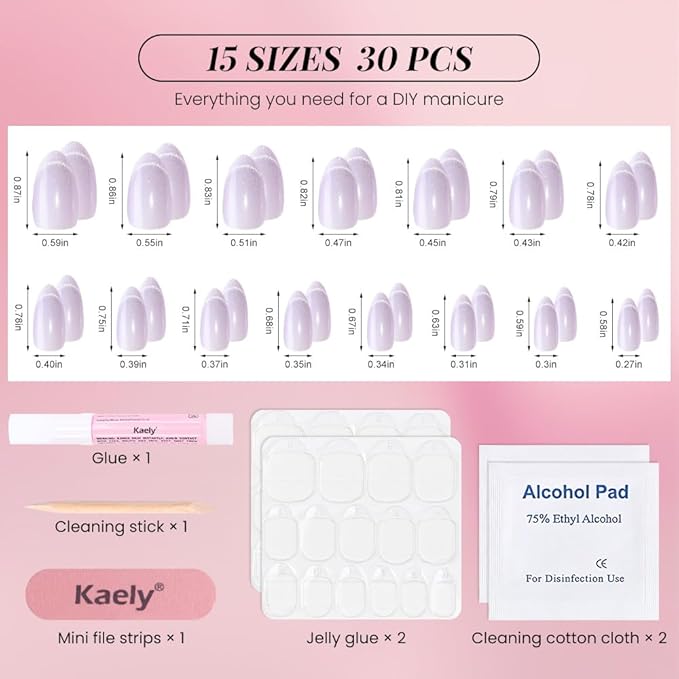 Cat Eye Press on Nails Short Almond - Light Purple & Nude Pink Shimmer Glossy French Tip Press on Nails for Gift, Soft Gel Press Glue On Nail with Nail Glue, Full Cover Reusable Acrylic Fake Nails Kit