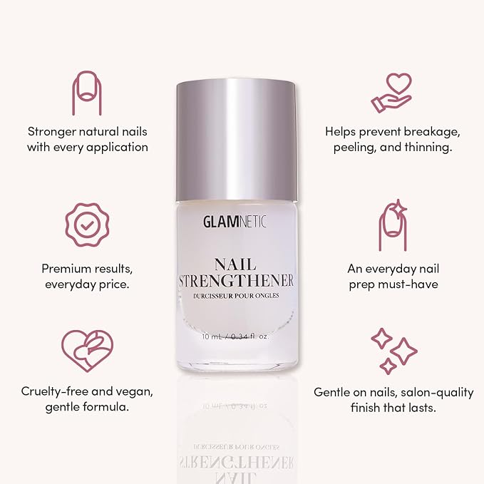 Glamnetic Nail Strengthener | Fast-Drying, Vegan Formula to Reinforce Natural Nails | Helps To Prevent Breakage & Splitting – 0.34 fl. oz