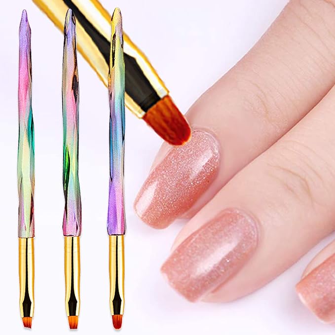 SILPECWEE 3pcs Nail Clean Up Brushes, Nail Polish Remover Brush, Nail Brushes for Cleaning Polish Mistake, Acetone brush, Nail Art Brush Manicure Brush for Nails Design Tool