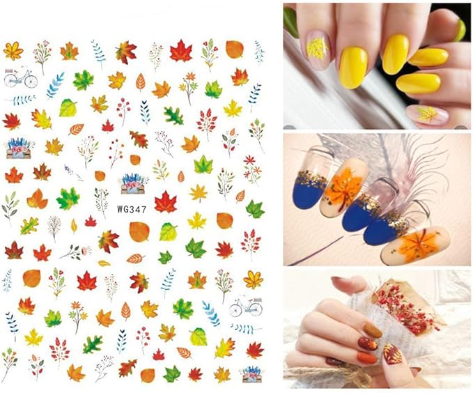 3D Thanksgiving Nail Art Stickers 6 Sheets Autumn Fall Nail Art Accessories Decals Self-Adhesive Maple Leaf Pumpkin Turkey Designs Sticker for Women Nail Arts DIY Nail Decorations Halloween Party