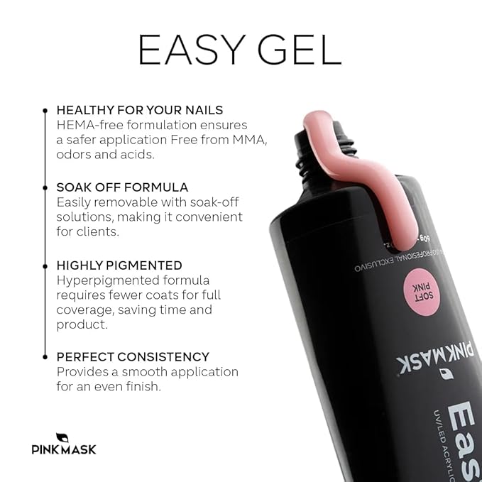 PINKMASK Easy Gel 2oz 60g-Rubi, Professional Builder Enhancement Gel-Quick Nail Extension for Beginner DIY, Nail Strengthener-Long Lasting-Salon Quality-Thickening Solution