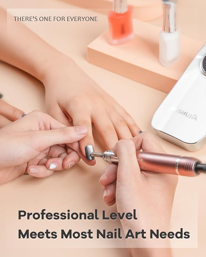 45000 RPM Nail Drill - Brushless Cordless Efile LCD Display & Heat Reduction Tech for Acrylic Gel Nails (White)