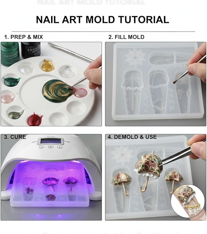 1 Pcs Parasol Silicone Nail Art Molds for Women Resin Nail Design