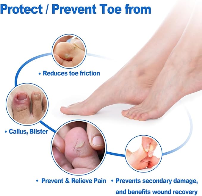 4 Pack Gel Toe Cap and Protector for Small Toe - Cushions and Protects, Toe Covers for Women & Men, Provides Relief from Missing or Ingrown Toenails, Corns, Blisters, Hammer Toes (Small, Beige)