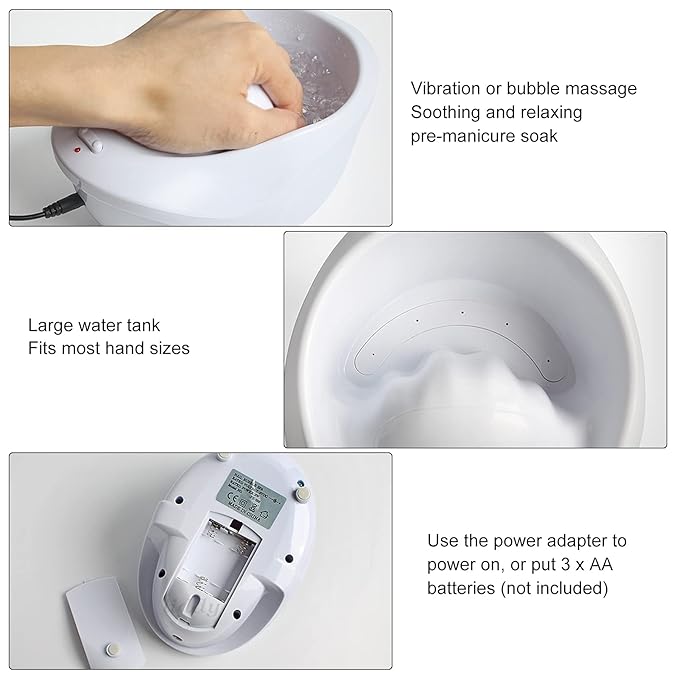 HURRISE Electric Nail Soaking Bowl, Nail Polish Remover Bowl, Vibration Bubble Hand Spa Massage Machine for Beauty Salon and Home, Nail Art Manicure Hand Care Tool (US)