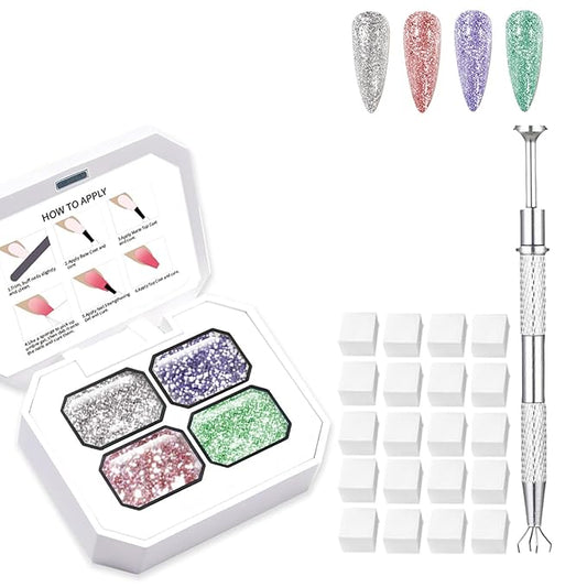 4 Colors Ombre Gel Nail Polish Pat Pating Gradient Painting Gel, With 100PCS Nail Sponges & Grabbing Pen,Platinum shine Painting For Nails French Manicure DIY Nail Art Sponge Pat Paint