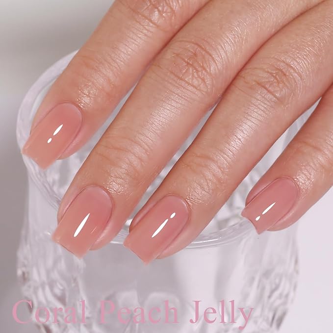 Imtiti Jelly Gel Nail Polish, Pink Peach Sheer Jelly Nail Gel Polish Soak Off UV LED Spring Summer Translucent Art Manicure Salon DIY Design 10ML