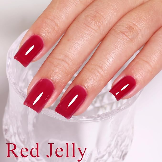 Imtiti Jelly Gel Nail Polish, Burgundy Red Sheer Jelly Nail Gel Polish Soak Off UV LED Spring Summer Translucent Art Manicure Salon DIY Design 10ML