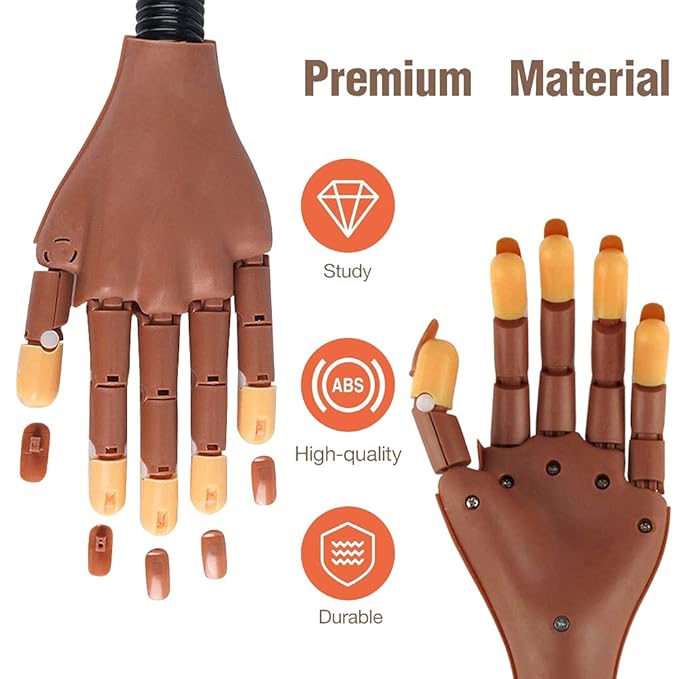 Practice Hand for Acrylic Nails, Flexible Fake Manican Hands Kit for Nails Training Practice, Movable Nail Maniquin Hand with 200PCS Nail Tips, Nail Art Clipper
