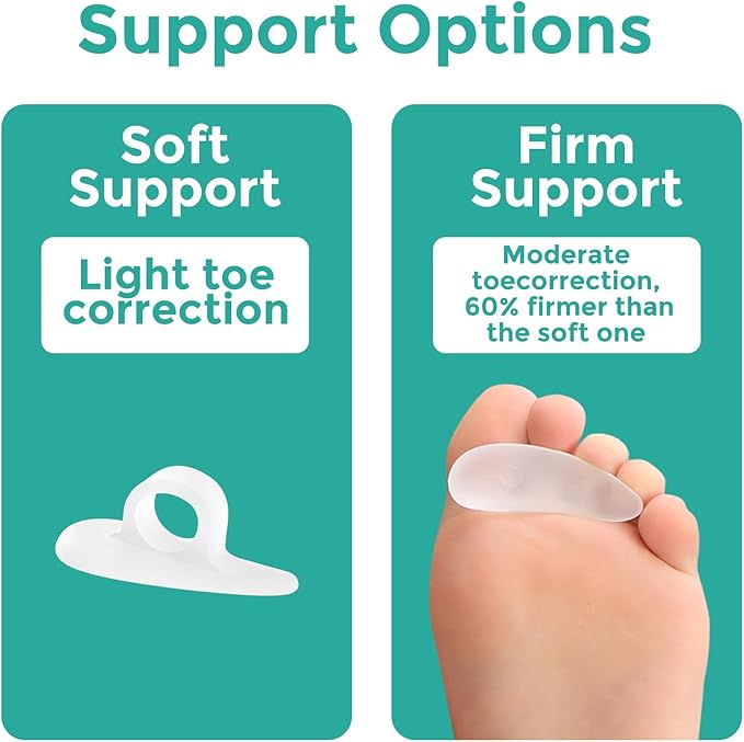 Welnove Hammer Toe Straightener Toe Corrector for Women - 8 Pcs Hammer Toe Cushion Pads for Bent, Crooked, Curled, Claw, and Hammer Toes - Soft Support and Realignment(Clear, One Loop Design)