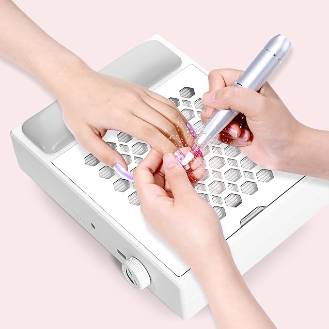 Cordless Nail Dust Collector,Brushless Turbo Fan Dust Collector Nail Tech 30pcs Cotton Filter,Rechargeable Dust Suction Machine for Acrylic Gel Polish Manicure at Salon&Home