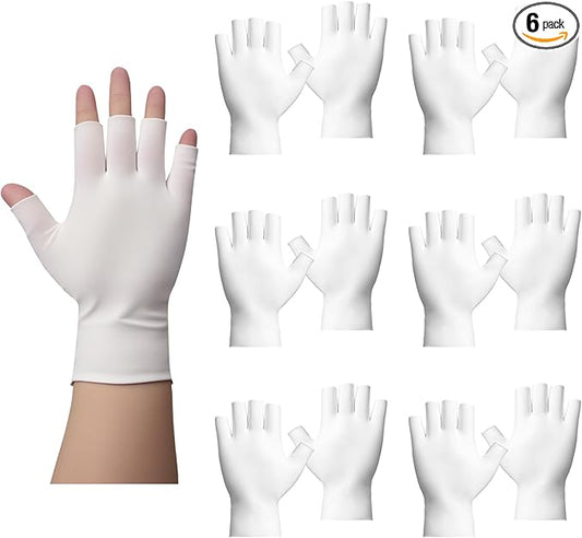 6 Pairs White Cotton Gloves - Fingerless Moisturizing Gloves - Eczema White Gloves for Dry Hands - Soft Sleep Glove for Eczema and Moisturizing Overnight - One Size Fits Most