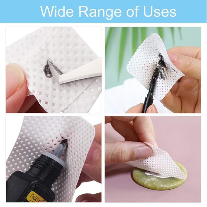 400 PCS Lash Extension Glue Wipes EBANKU Lint Free Glue Cleaning Cotton Pads for Eyelash Extensions Non Woven Nail Polish Remover Wipe Supplies - White