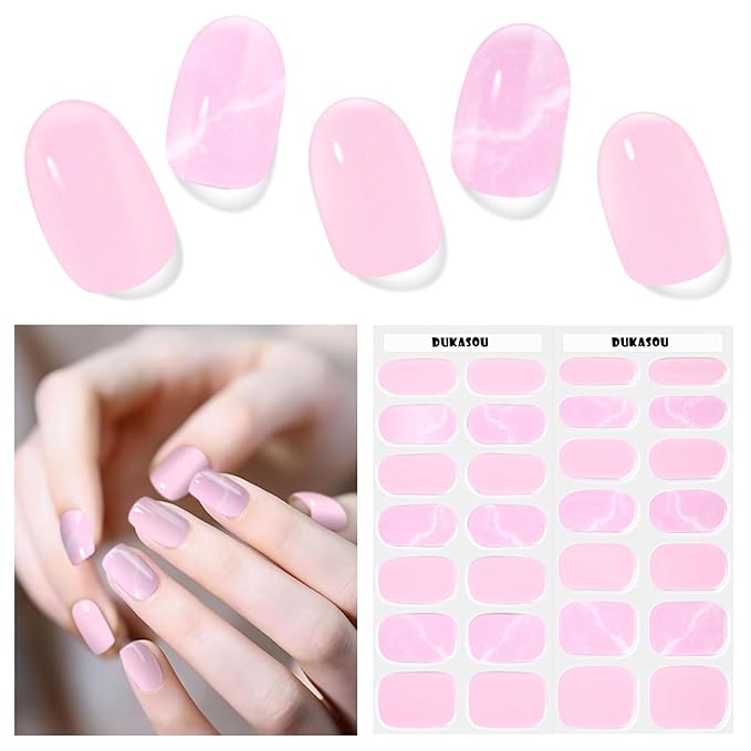 Semi Cured Gel Nail Strips, 28 pcs Gel Nail Stickers Work with Any UV Lights, Long-Lasting Nail Wraps, Stick on Nails for women Easy to Apply & Remove