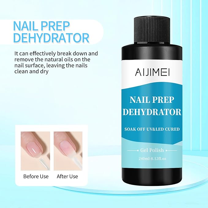 AIJIMEI 240ml Nail Dehydrator Dehydrator Prep for Nail Gel Polish Professional Nail Preparation for Smooth Gel and Acrylic Application Dehydrator for Acrylic 8 Fl Oz