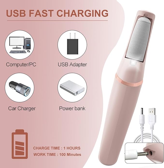 Electric Callus Remover for feet,Rechargeable Foot Callus Remover -2 Speed Adjustable,Coarse & Fine Roller - Electric Hard Skin Removal for Feet-Smooth feet in Seconds for Women & Men (Pink)