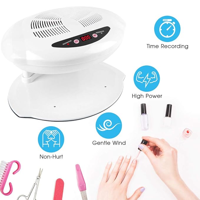 Air Nail Dryer, 400W Intelligent Automatic Sensor Hot & Cold Air Nail Polish Drying Fan Manicure Tool for Home Salon Both Hands and Feet Use, White