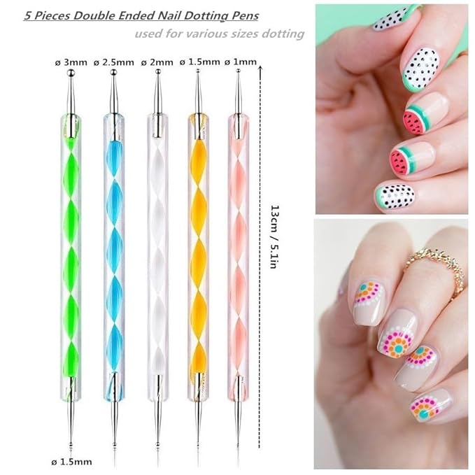 21Pcs Nail Art Brushes Set, 1 Resin Nail Art Palette, 5 Nail Art Dotting Pens, 15 Nail Art Brushes, Nail Polish Mixing Palette Double-Ended Dotting Pen Nail Liner Brush Nail Drawing Brushes