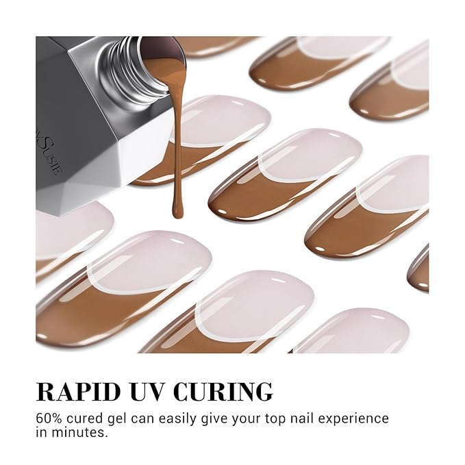 MelodySusie 30PCS Semi Cured Gel Nail Strips (Brown French Tips), Works with Nail lamp, Salon Quality, Long Lasting, Easy to Apply and Remove, Includes 2 Prep Pads, Nail File and Wooden Stick