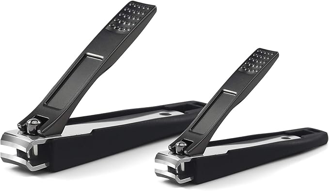 FERYES Nail Clippers with Catcher 2 PCS Set, No Splash Fingernail Clipper and Toenail Clipper, Stainless Steel Nail Cutters - W/Black Metal Case Packing