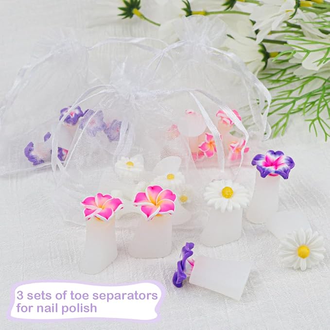 24 Pcs Daisy Flower Silicone Toe Separators, Gel Rubber Toe Stretcher Pedicures Toes Dividers Nail Art Tools Polish Guards for Home Salon