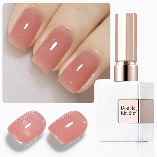 Double Rhythm Gel Polish 15ML Jelly Sheer Pastel Light Milky Color Pearl White Bottle 1 PC 0.5 OZ Full Size Nail Art Salon at Home (Light Pink-D1494)