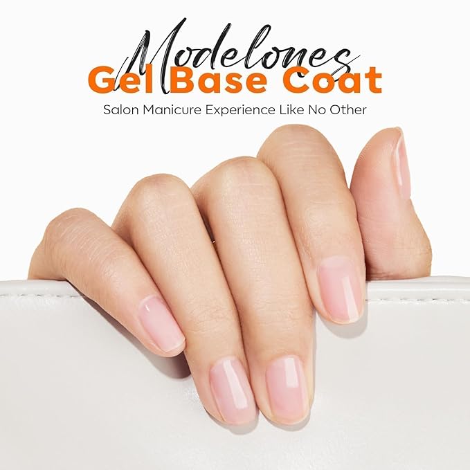 modelones Hema-Free Gel Base Coat, No Wipe Base Coat Gel Nail Polish Hypoallergenic Clear Color Long Lasting Glossy for Weak Nails Protect Soak Off Home Salon Gif Girls Woman Manicure U V/LED Needed