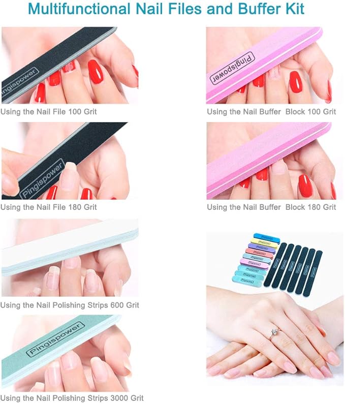 Nail File and Buffer, 15PCS Professional Emery Boards Nail Files and Buffers Block for Natural Nails 100/180 & 600/3000 Grit, Double Sided & Reusable Manicure Tools Kit for Home and Salon